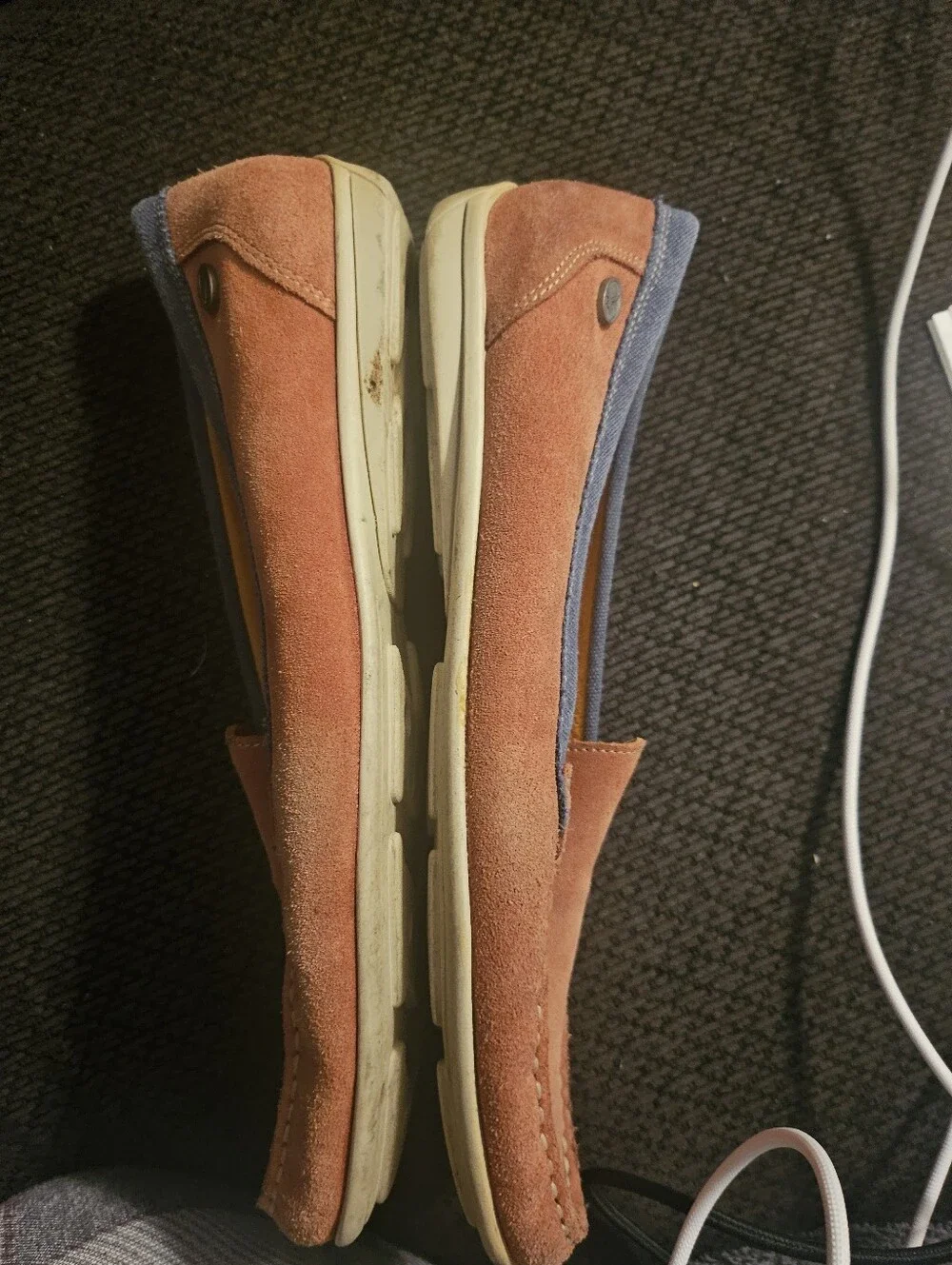 Unisex Suede Slip-On Loafers in Rust with Navy Trim 40- 9.5 Wm, 7 M